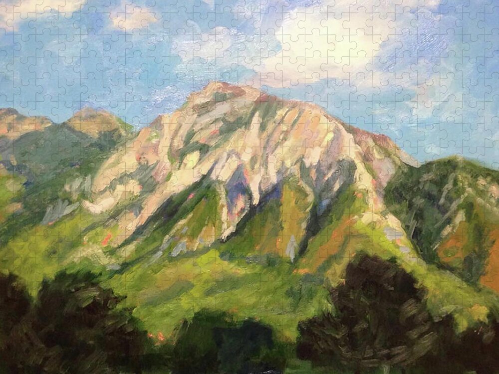 Green Jigsaw Puzzle featuring the painting Mt. Olympus Plein Air by Susan N Jarvis