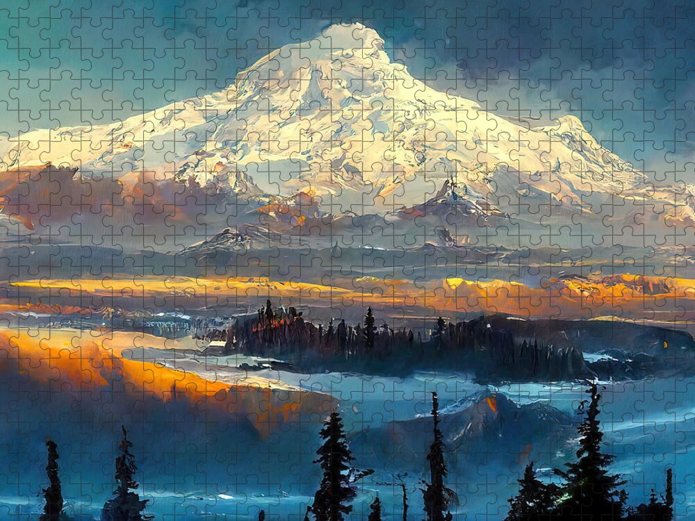 Nature Jigsaw Puzzle featuring the painting Mt Rainier National Park, 01 by AM FineArtPrints