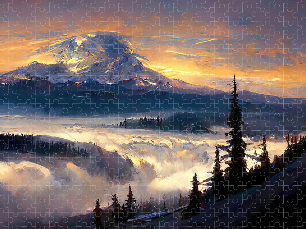 Nature Jigsaw Puzzle featuring the painting Mt Rainier National Park, 05 by AM FineArtPrints