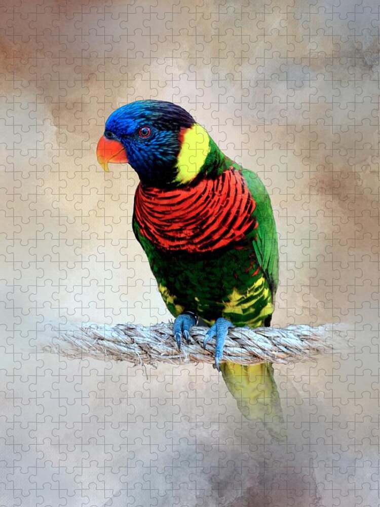 Bird Jigsaw Puzzle featuring the mixed media Multicolor Bird 87 by Lucie Dumas