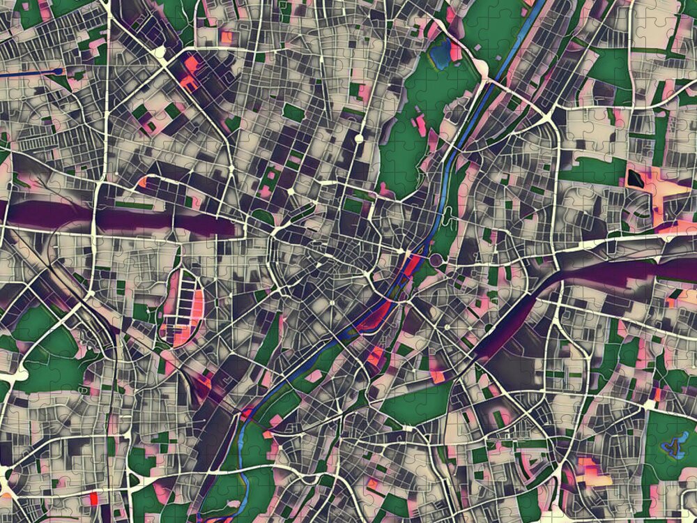 City Jigsaw Puzzle featuring the digital art Munich Pop Art City Map by Christian Pauschert
