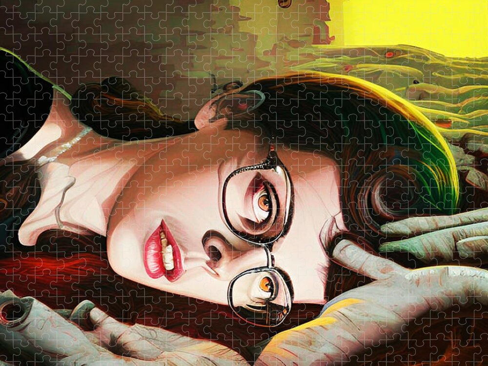 Creepy Jigsaw Puzzle featuring the mixed media Murder, I Wrote by Elizabeth Zwegat