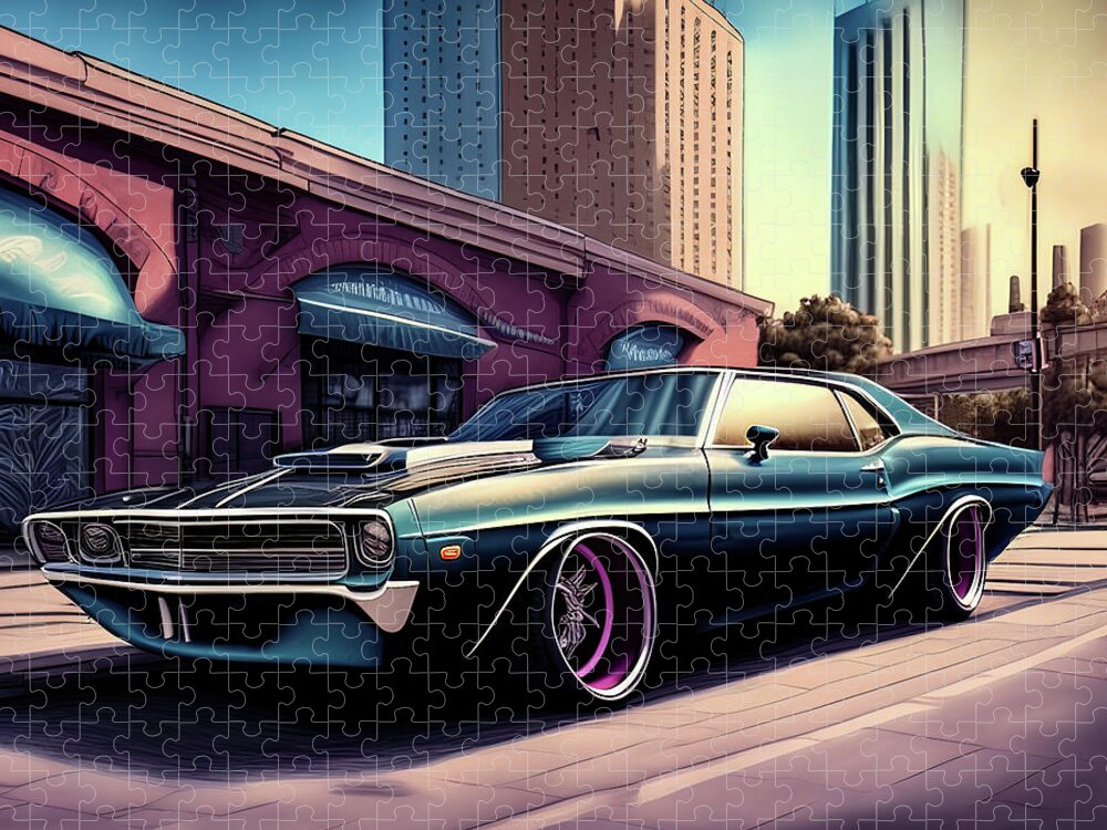 Muscle Cars Jigsaw Puzzle featuring the digital art Muscle car series 072 by Flees Photos
