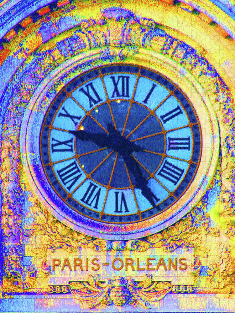 Paris Jigsaw Puzzle featuring the photograph Musee d'Orsay Clock - Abstract V1 by Ron Berezuk