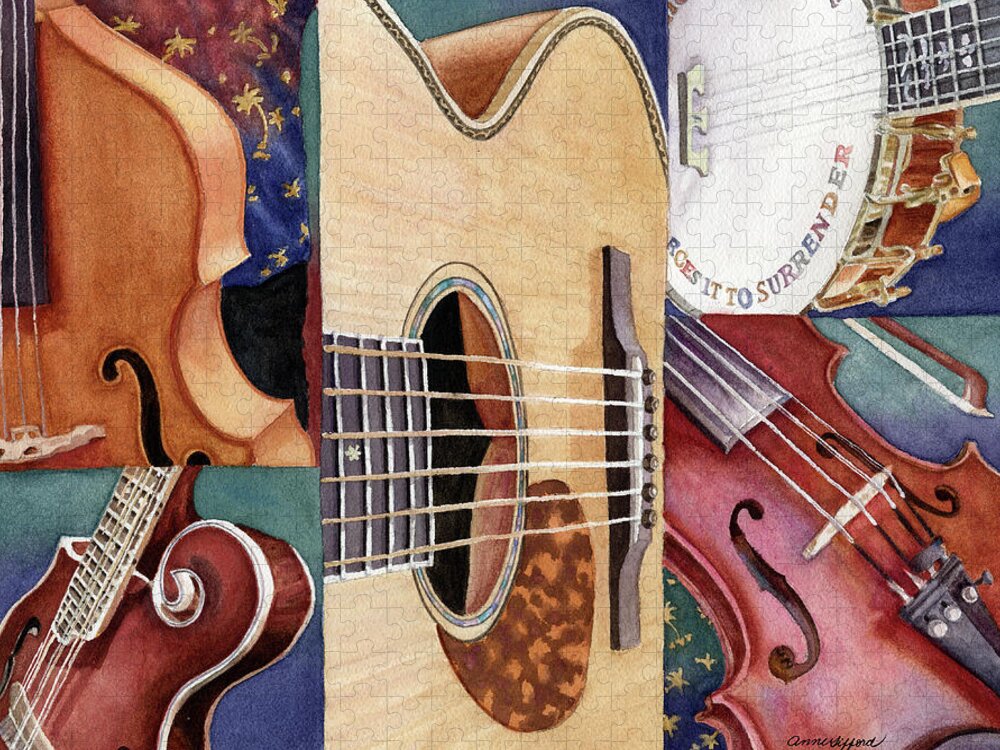 Music Painting Jigsaw Puzzle featuring the painting Music Mosaic by Anne Gifford