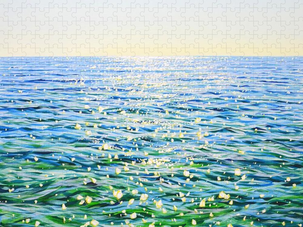 Blue Ocean Jigsaw Puzzle featuring the painting Music of the ocean 2. by Iryna Kastsova