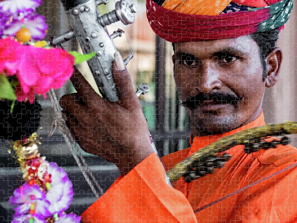 Architecture Jigsaw Puzzle featuring the photograph Musician from Bikaner. India by Lie Yim