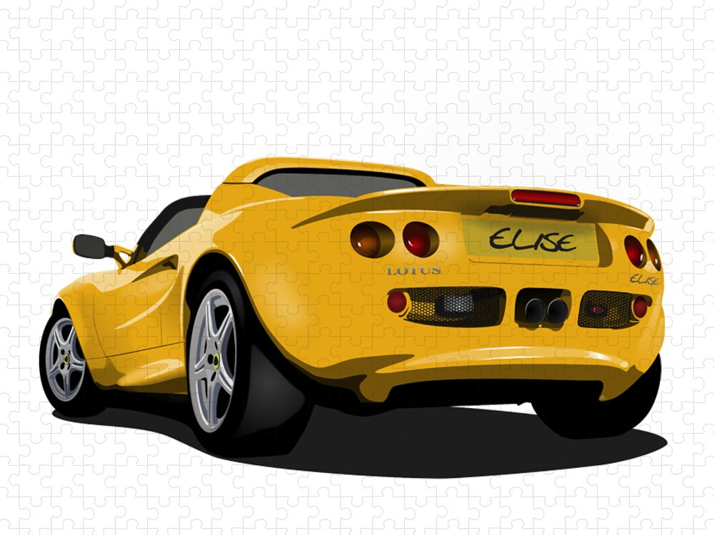 Sports Car Jigsaw Puzzle featuring the digital art Mustard Yellow S1 Series One Elise Classic Sports Car by Moospeed Art
