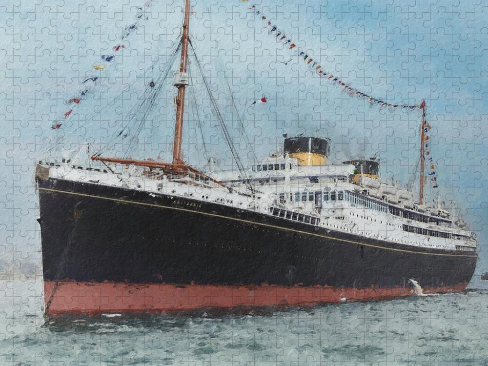 Steamer Jigsaw Puzzle featuring the digital art M.V. Britannic by Geir Rosset