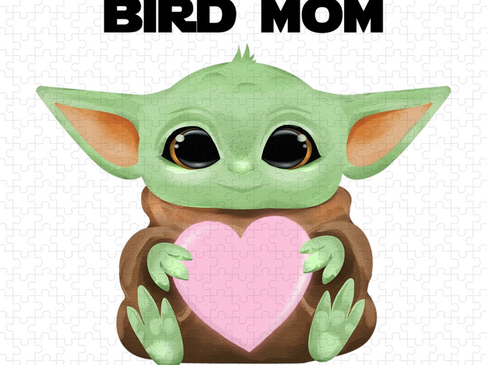 Bird Mom Jigsaw Puzzle featuring the digital art My Dear Bird Mom Love You I Do Cute Baby Alien Sci-Fi Movie Lover Valentines Day Heart by Jeff Creation