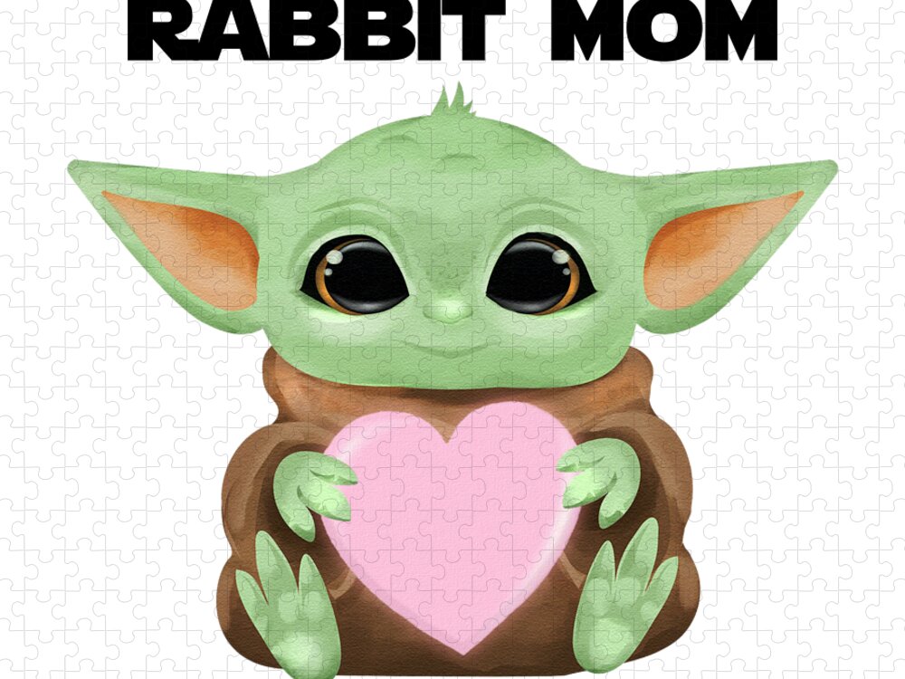 Rabbit Mom Jigsaw Puzzle featuring the digital art My Dear Rabbit Mom Love You I Do Cute Baby Alien Sci-Fi Movie Lover Valentines Day Heart by Jeff Creation