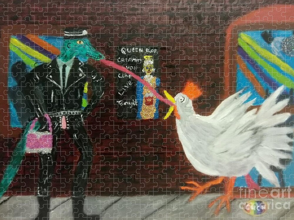 Kiss Jigsaw Puzzle featuring the painting My first gay kiss. by David Westwood