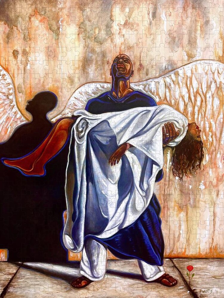 African-american Religious Art African-american Religious Art Jigsaw Puzzle featuring the painting My heavily angel by Emery Franklin