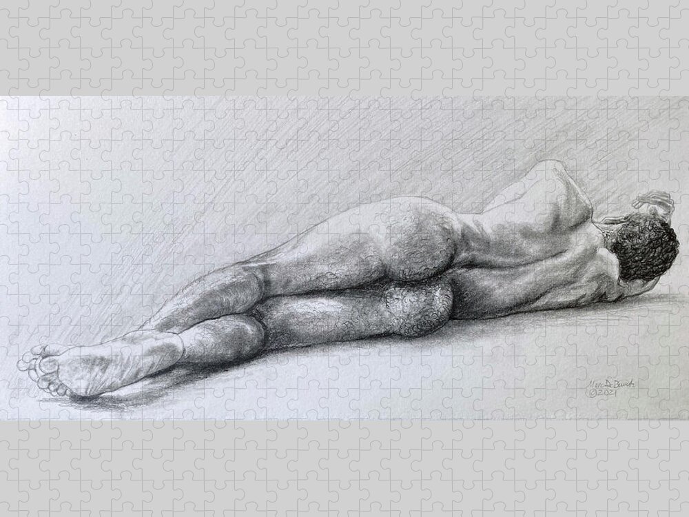 Gay Art Jigsaw Puzzle featuring the drawing Myke Reclining by Marc DeBauch
