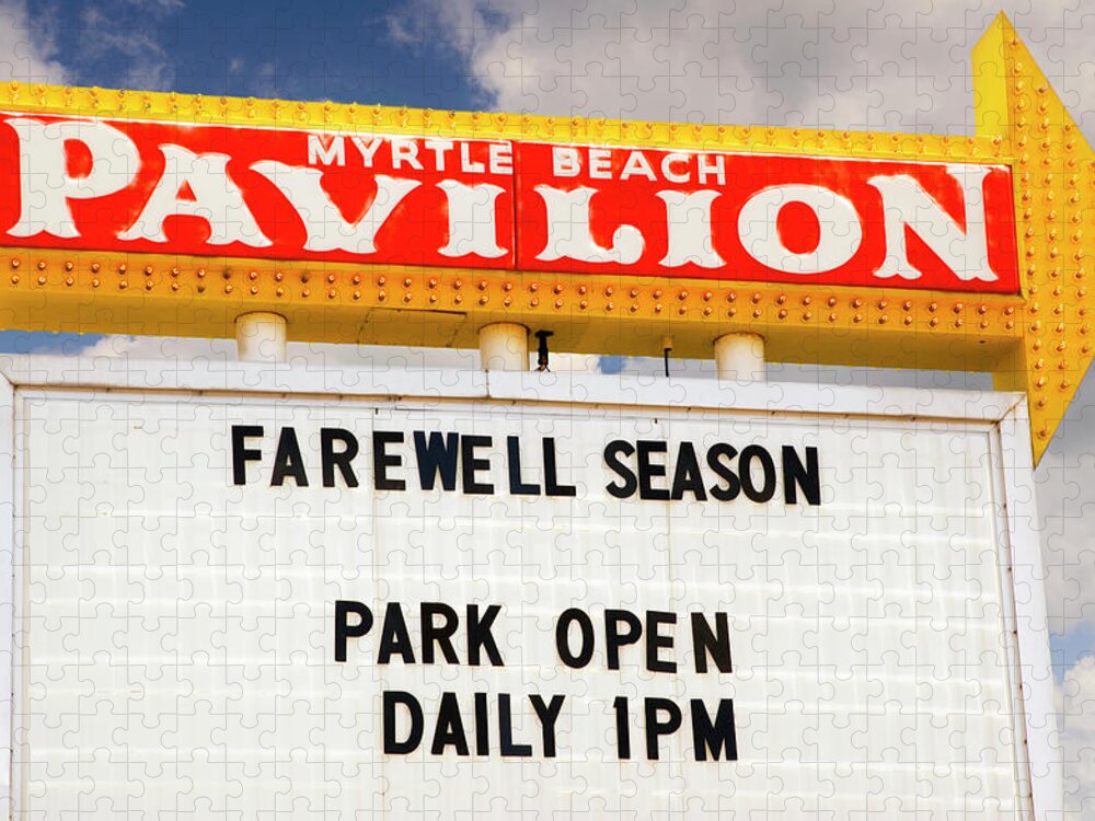 Myrtle Beach Pavillion Sign. Myrtle Beach Pavillion Sign Jigsaw Puzzle featuring the photograph Myrtle Beach Pavillion Sign by Bob Pardue