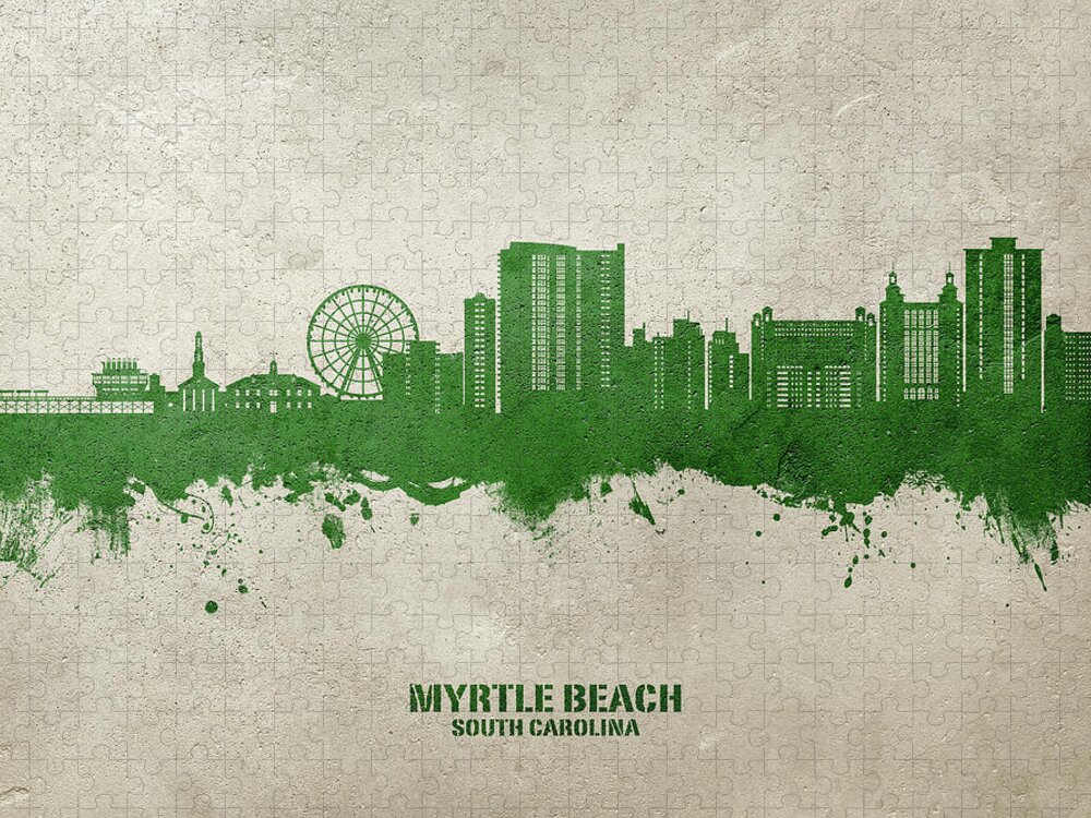 Myrtle Beach Jigsaw Puzzle featuring the digital art Myrtle Beach South Carolina Skyline #14 by Michael Tompsett