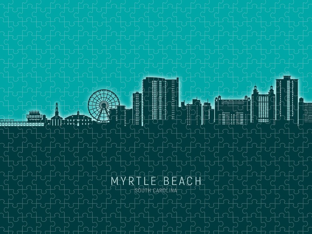 Myrtle Beach Jigsaw Puzzle featuring the digital art Myrtle Beach South Carolina Skyline #17 by Michael Tompsett