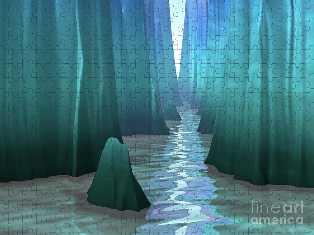 Landscape Jigsaw Puzzle featuring the digital art Mysterious Canyon Passage by Phil Perkins
