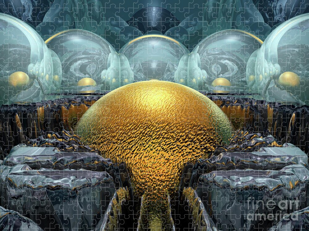 Sci Fi Jigsaw Puzzle featuring the digital art Mysterious Golden Orb by Phil Perkins