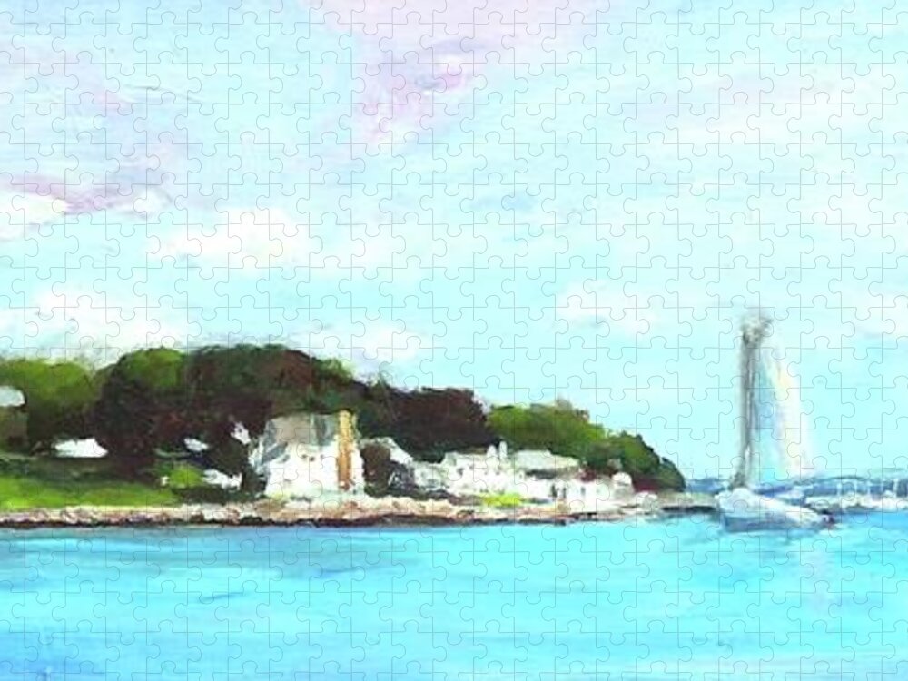 Mystic Ct Jigsaw Puzzle featuring the painting Mystic Connecticut, Mystic River by Patty Kay Hall