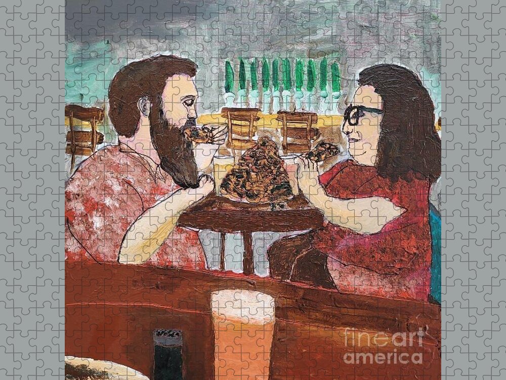  Jigsaw Puzzle featuring the painting Nachos Eating Couple in Vero Beach by Mark SanSouci