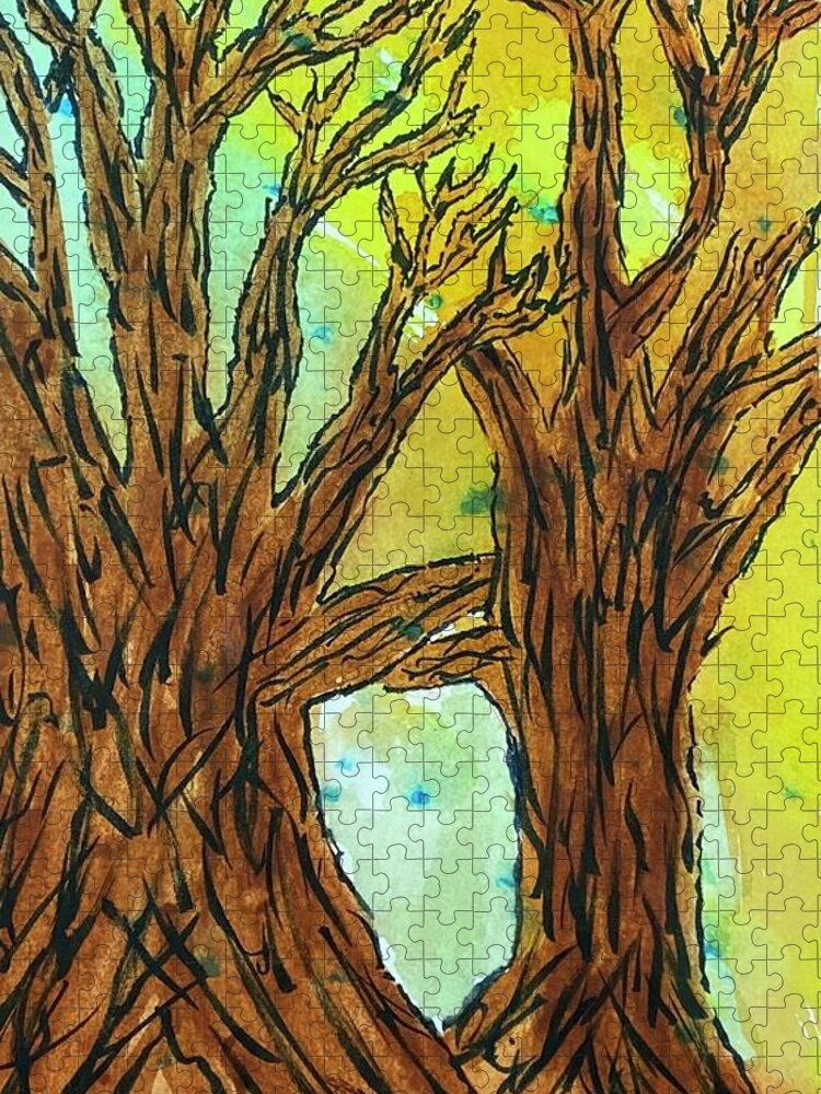 Trees Jigsaw Puzzle featuring the painting Naked Trees #10 by Anjel B Hartwell