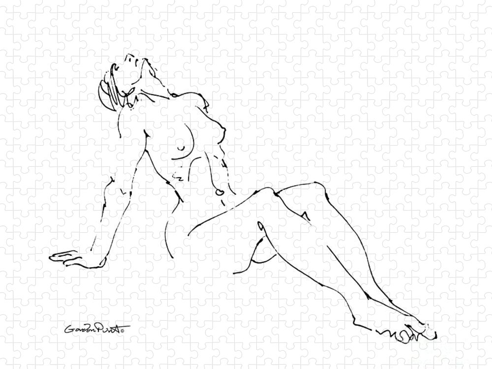 Female Jigsaw Puzzle featuring the drawing Naked Woman Art 28 by Gordon Punt