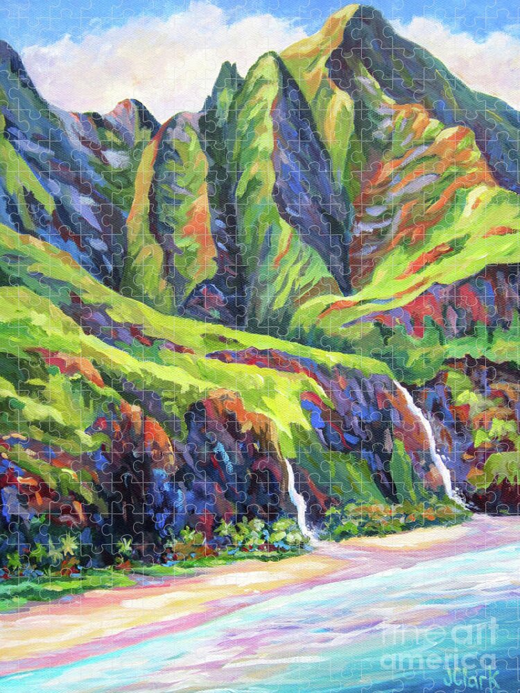 Kauai Jigsaw Puzzle featuring the painting Napali Coast Evening Colours by John Clark