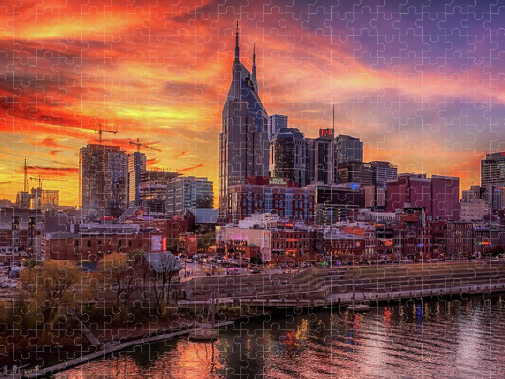Nashville Skyline Jigsaw Puzzle featuring the photograph Nashville Skyline Sunset by Susan Rissi Tregoning