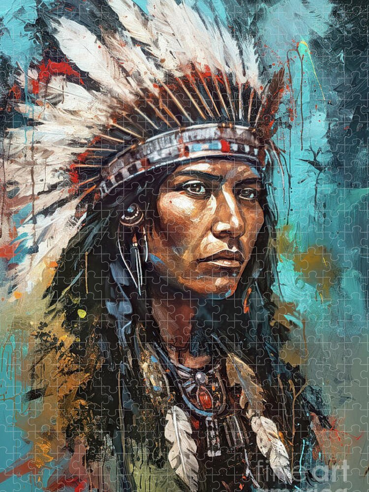 Native American Jigsaw Puzzle featuring the painting Native Warrior by Tina LeCour