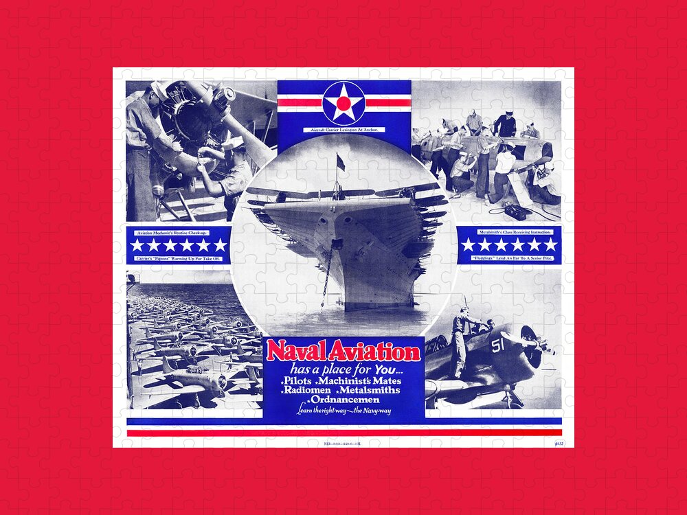 United States Navy Jigsaw Puzzle featuring the mixed media Naval Aviation Has A Place For You - World War Two Recruiting by War Is Hell Store