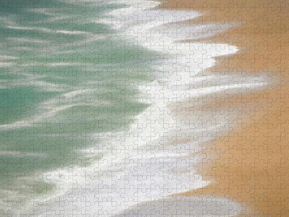 Nazare Jigsaw Puzzle featuring the digital art Nazare North Beach Portugal by Rebecca Herranen