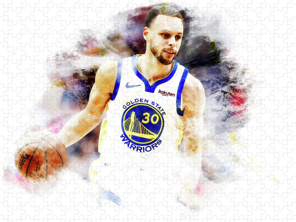 Stephen Curry Jigsaw Puzzle featuring the mixed media NBA Superstar Stephen Curry by Brian Reaves