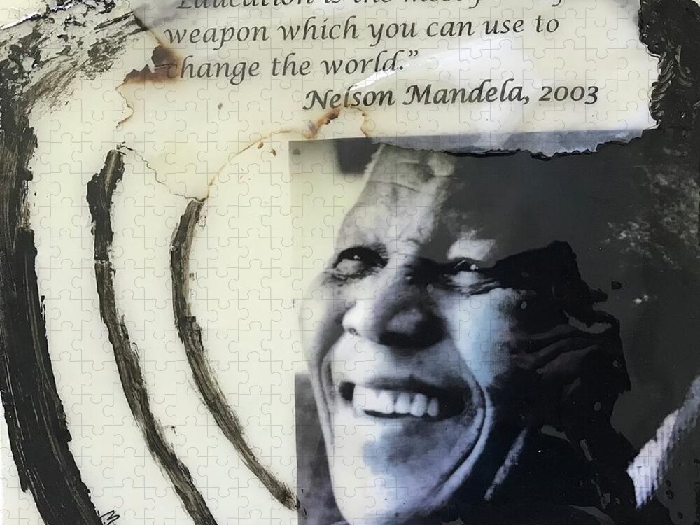 Abstract Art Jigsaw Puzzle featuring the painting Nelson Mandela on Education by Medge Jaspan