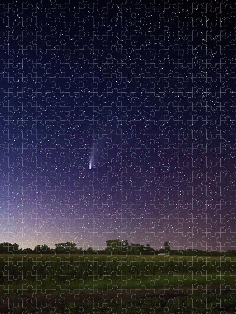 Neowise Comet Jigsaw Puzzle featuring the photograph Neowise Comet over Farmland by Harold Rau