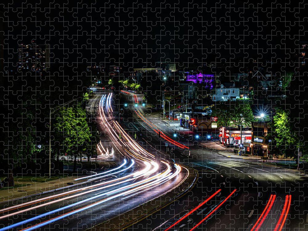 Getty Square Jigsaw Puzzle featuring the photograph Nepperhan at Night 1 by Kevin Suttlehan