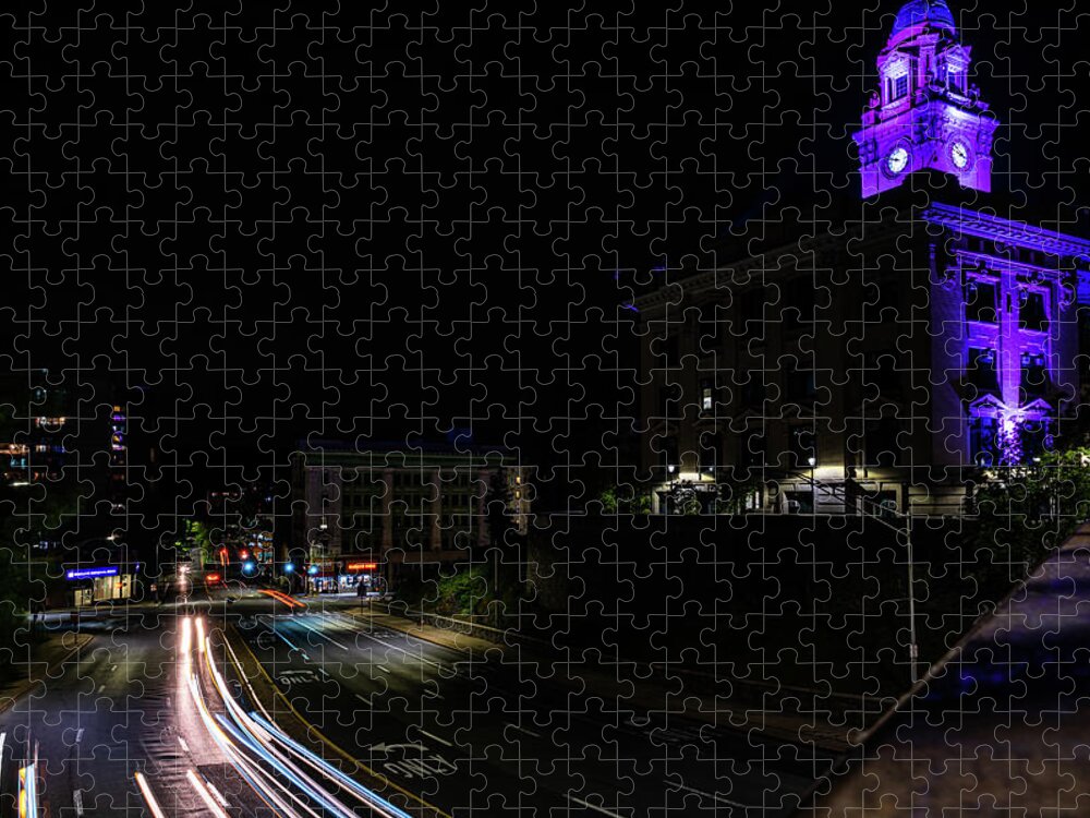 Getty Square Jigsaw Puzzle featuring the photograph Nepperhan at Night 3 by Kevin Suttlehan