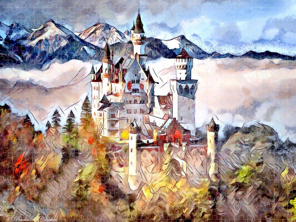 Castle Jigsaw Puzzle featuring the digital art Neuschwanstein Castle by Pennie McCracken