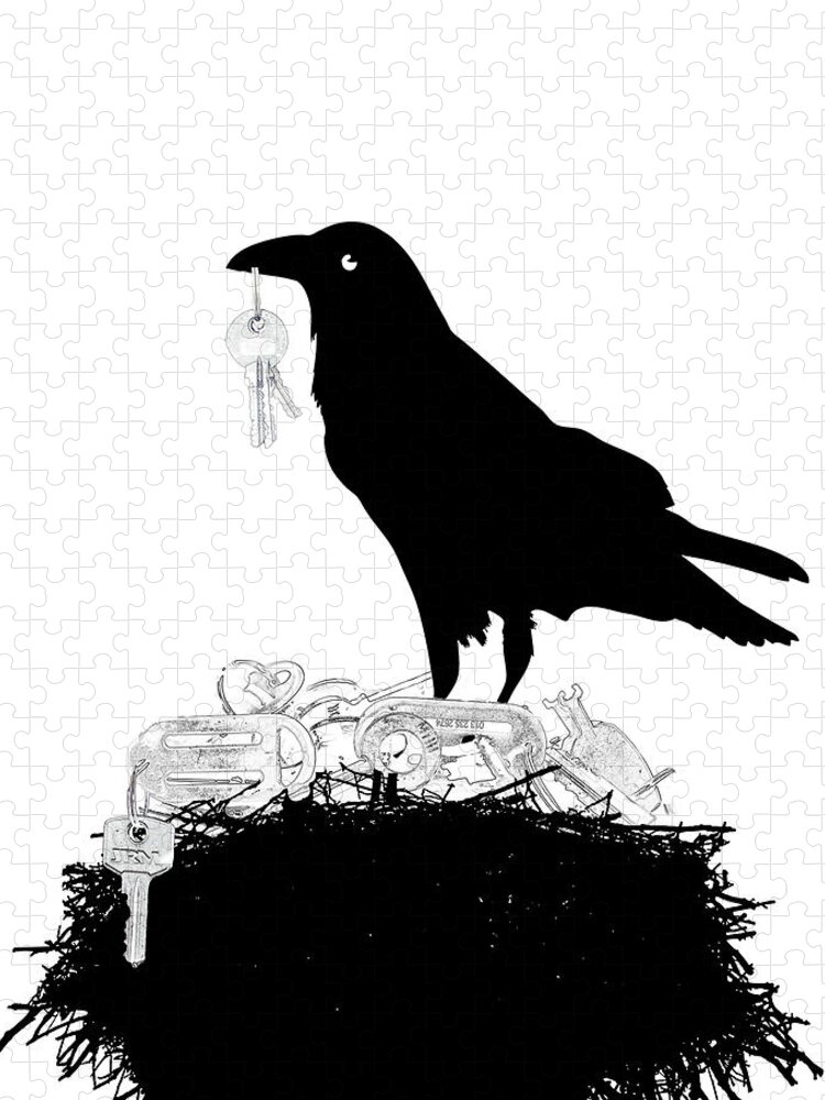Crow Jigsaw Puzzle featuring the mixed media Nevermore to be Found by Moira Law