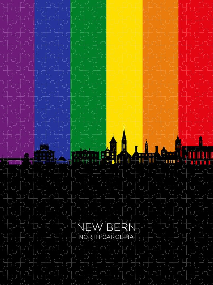 New Bern Jigsaw Puzzle featuring the digital art New Bern North Carolina Skyline #90 by Michael Tompsett