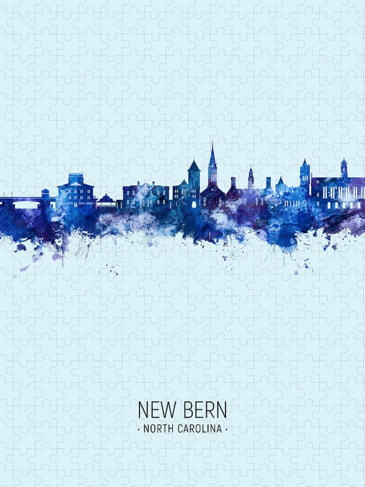 New Bern Jigsaw Puzzle featuring the digital art New Bern North Carolina Skyline #93 by Michael Tompsett