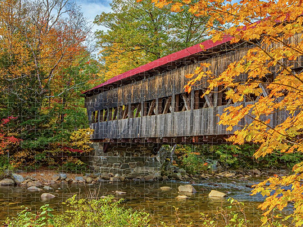 Albany Covered Bridge Jigsaw Puzzle featuring the photograph New England Fall Colors at the Albany Covered Bridge by Juergen Roth