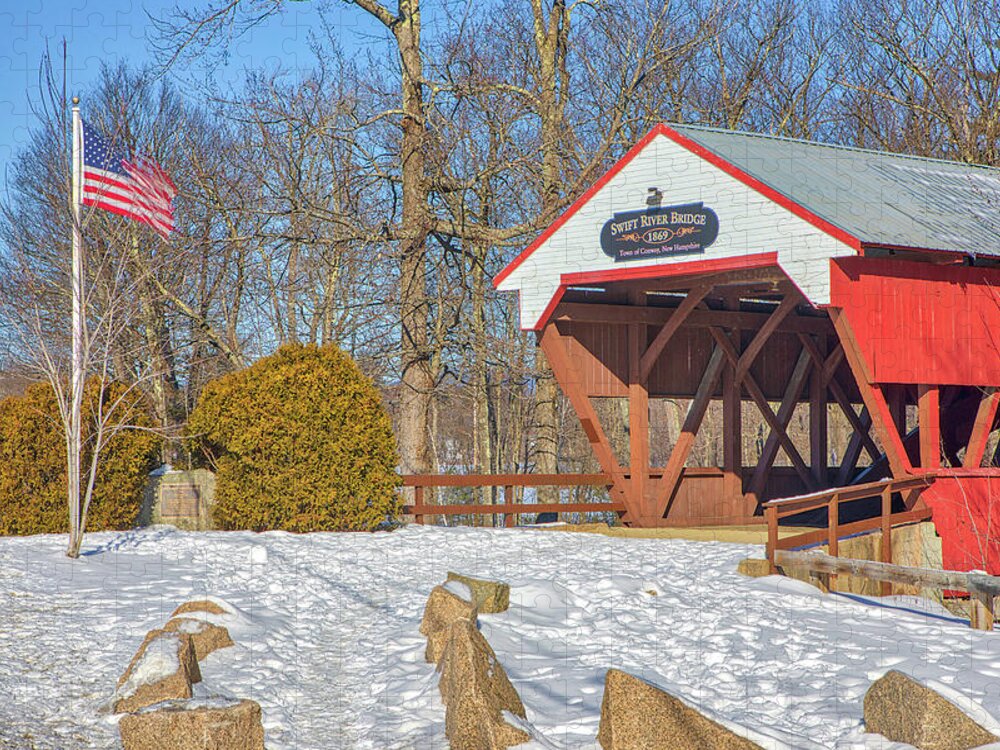 Bartlett Covered Bridge Jigsaw Puzzle featuring the photograph New Hampshire Winter at the Bartlett Covered Bridge by Juergen Roth