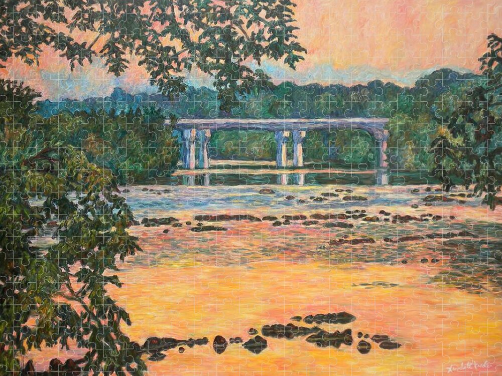 Landscape Jigsaw Puzzle featuring the painting New Memorial Bridge at Dusk by Kendall Kessler