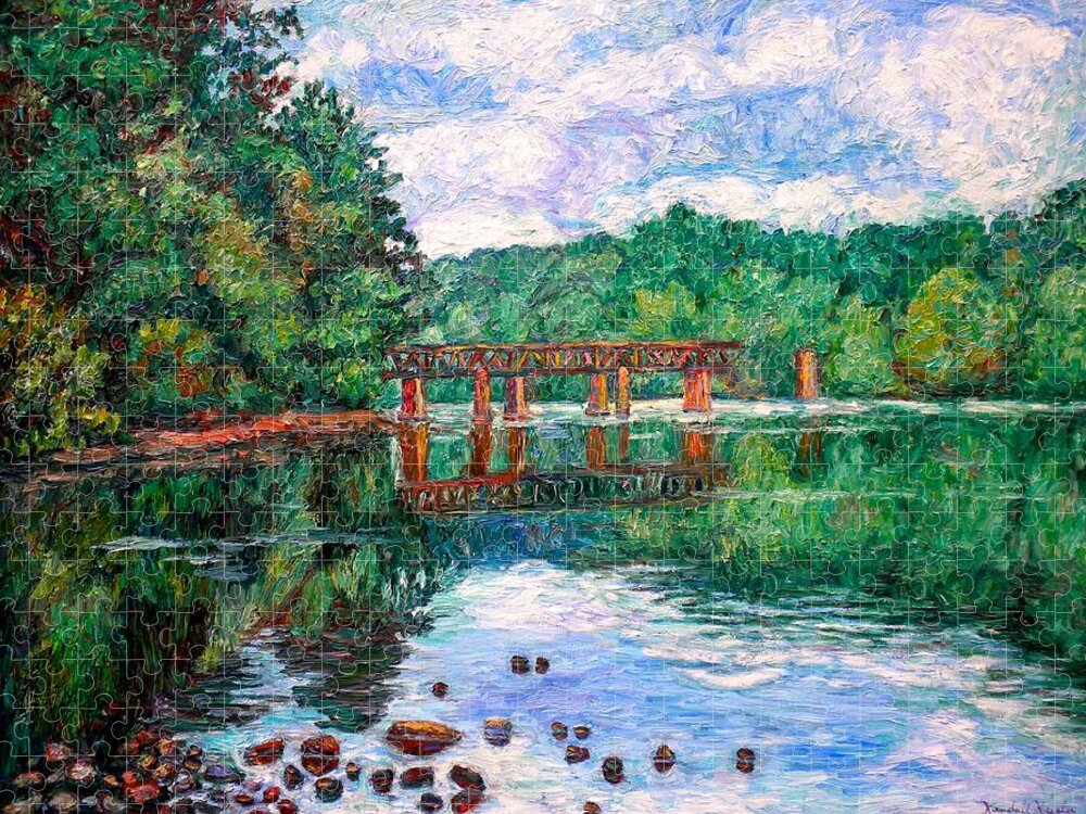 Landscape Jigsaw Puzzle featuring the painting New River Trestle by Kendall Kessler