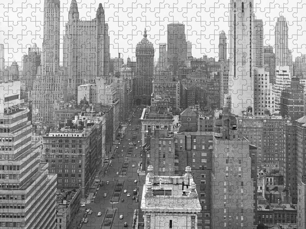 1950 Jigsaw Puzzle featuring the photograph New York - Aerial Of Park Avenue, 1950 by Angelo Rizzuto