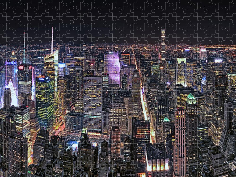 Empire State Jigsaw Puzzle featuring the photograph New York City at Night from Empire State Bldg by Kenneth Everett