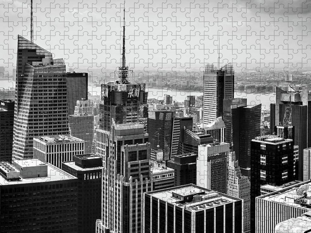 New York Jigsaw Puzzle featuring the photograph New York City Skyline BW Triptych_3 by Az Jackson