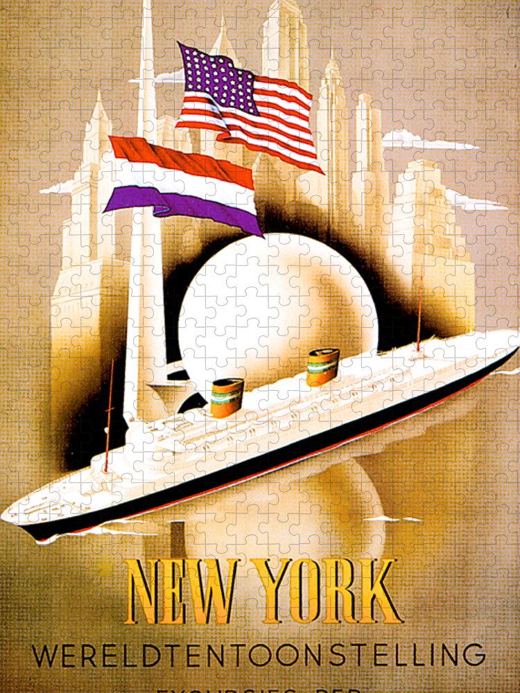 New York Jigsaw Puzzle featuring the painting New York Wereldtentoonstelling excursies per Holland Amerika Lijn Poster 1938 by Unknown