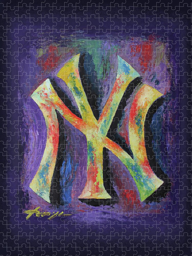 Baseball Jigsaw Puzzle featuring the painting New York Yankees Baseball by Dan Haraga
